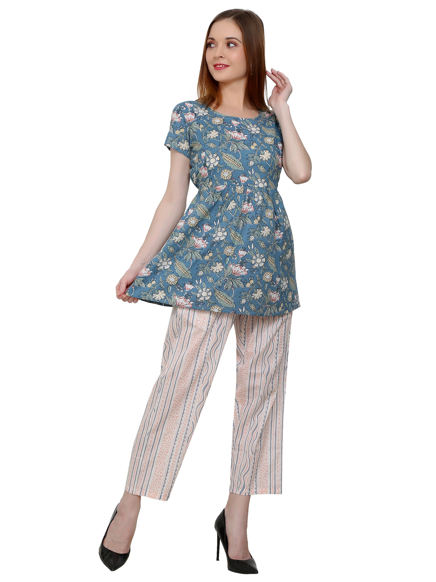 Maternity and Feeding Night Suit | Pure Cotton |  Grey