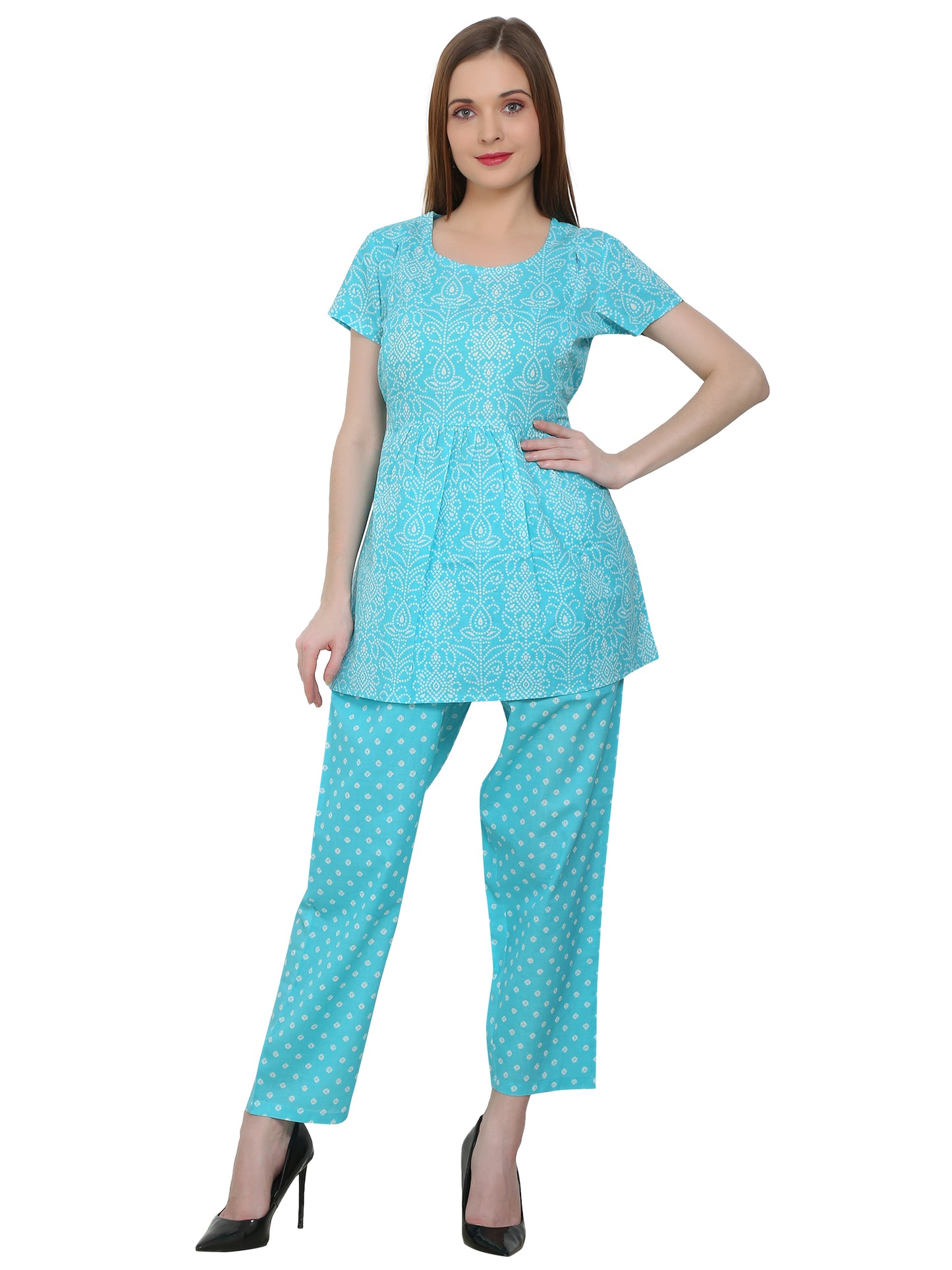 Maternity and Feeding Night Suit | Pure Cotton |  Teal