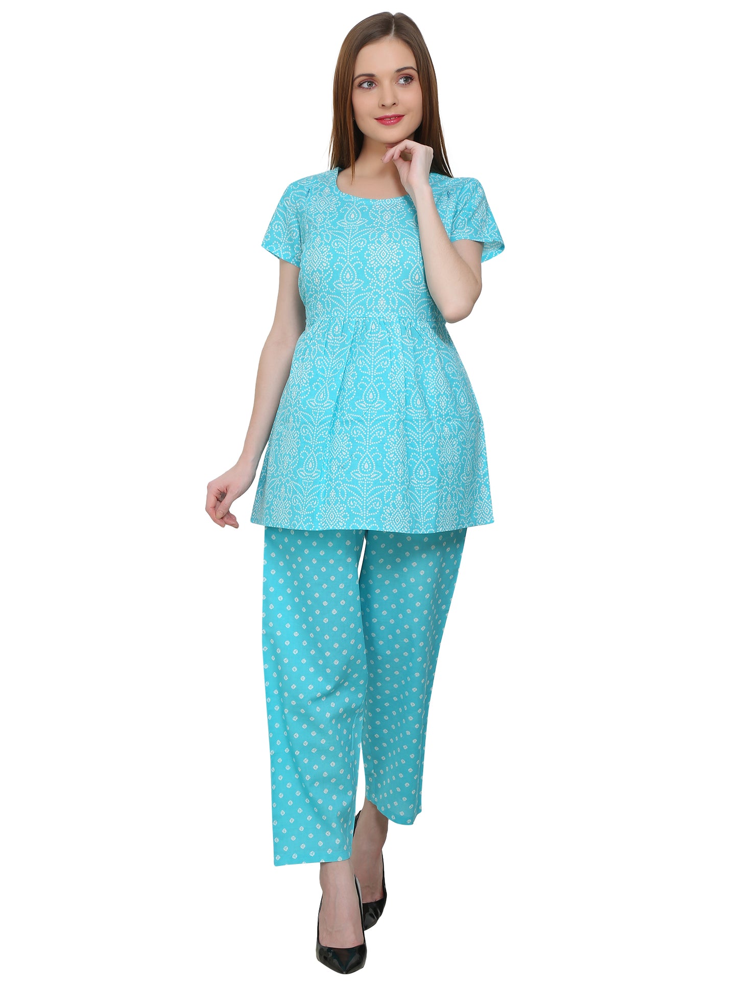 Maternity and Feeding Night Suit | Pure Cotton |  Teal