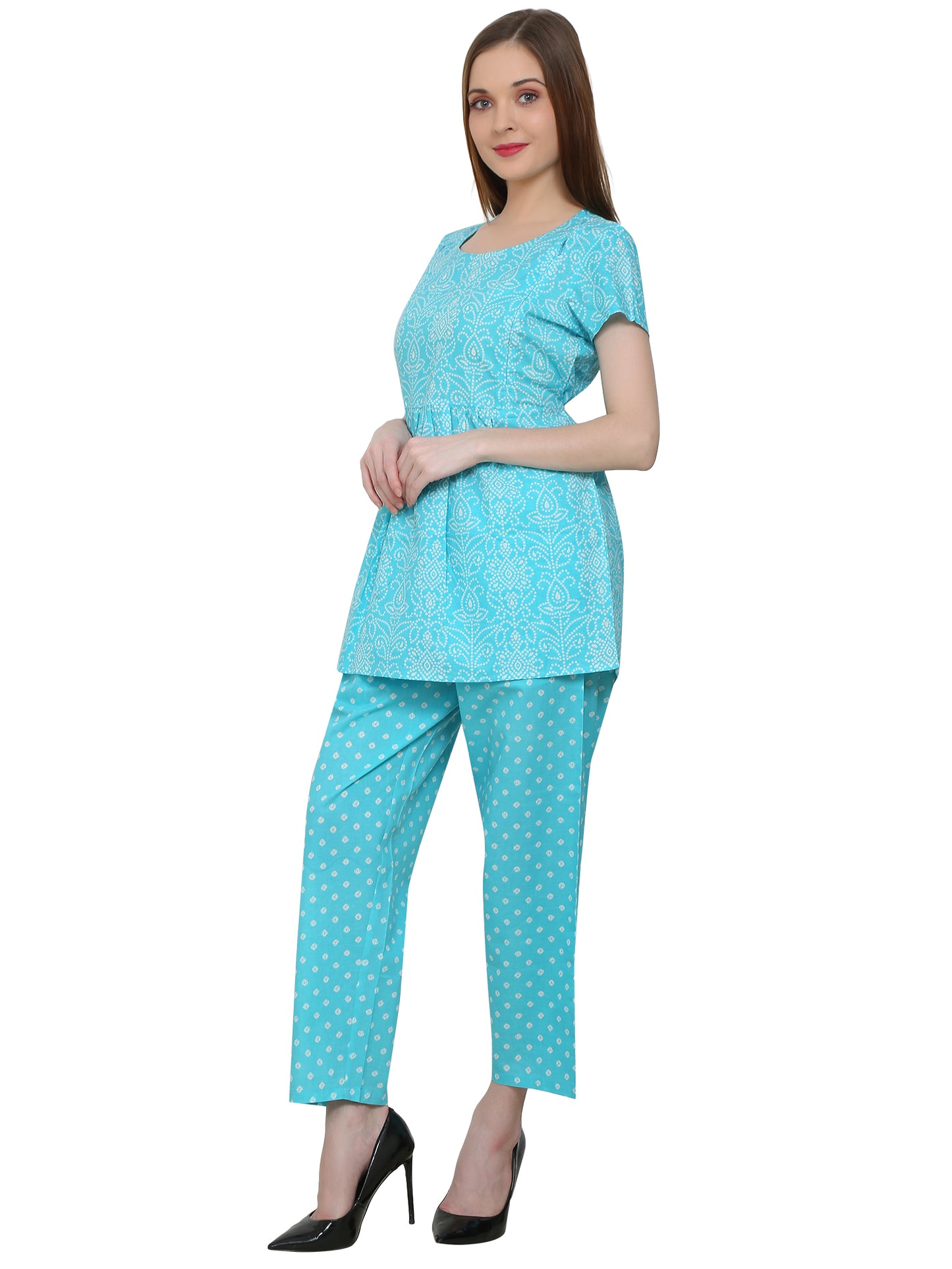 Maternity and Feeding Night Suit | Pure Cotton |  Teal