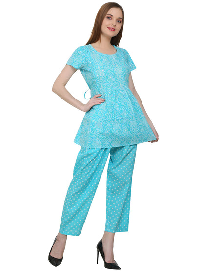 Maternity and Feeding Night Suit | Pure Cotton |  Teal