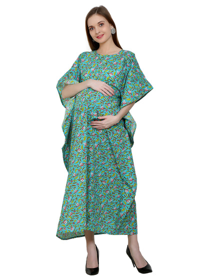 Maternity and Feeding Kaftan Full Length | Pure Cotton | Teal Color