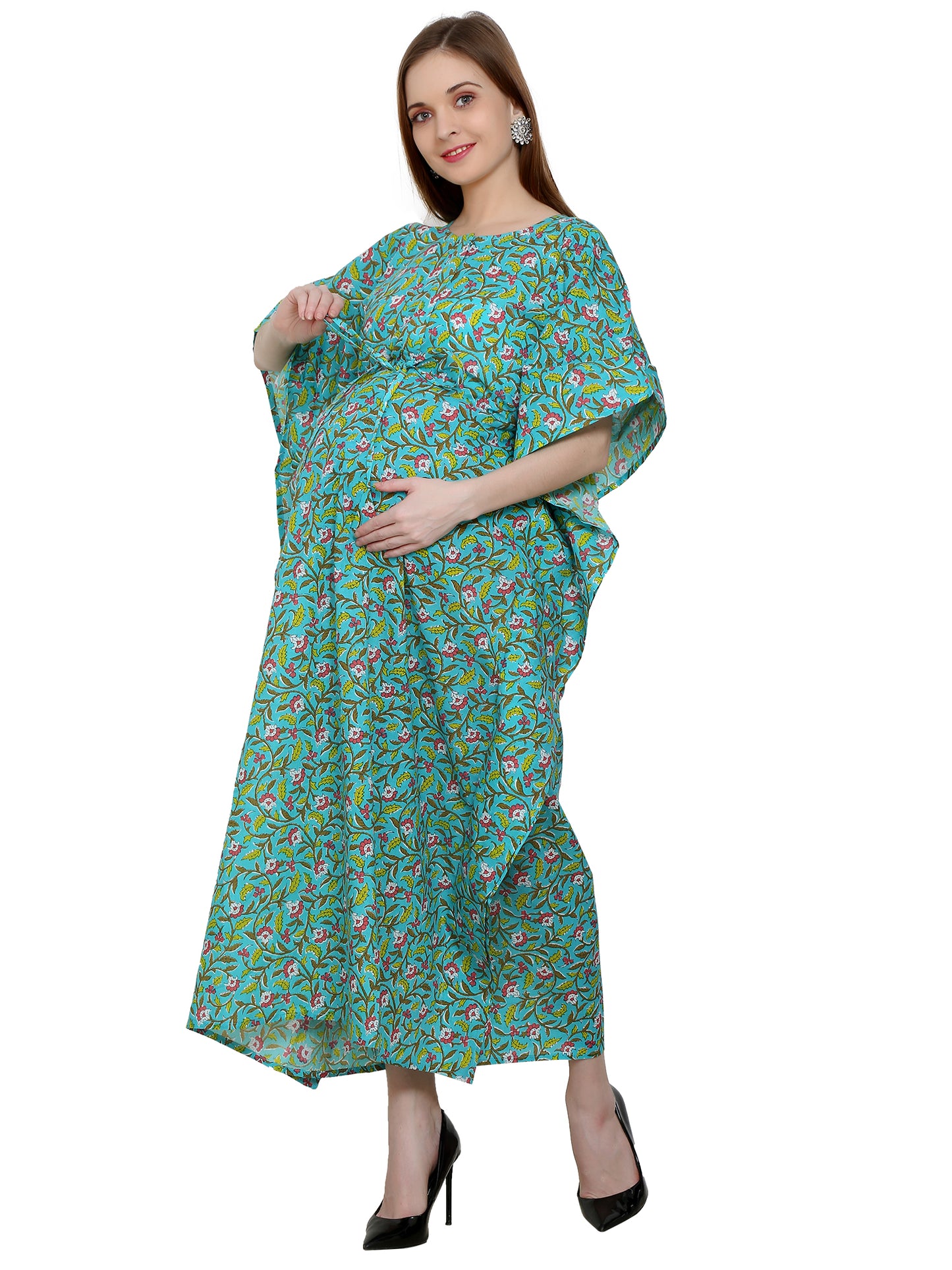 Maternity and Feeding Kaftan Full Length | Pure Cotton | Teal Color