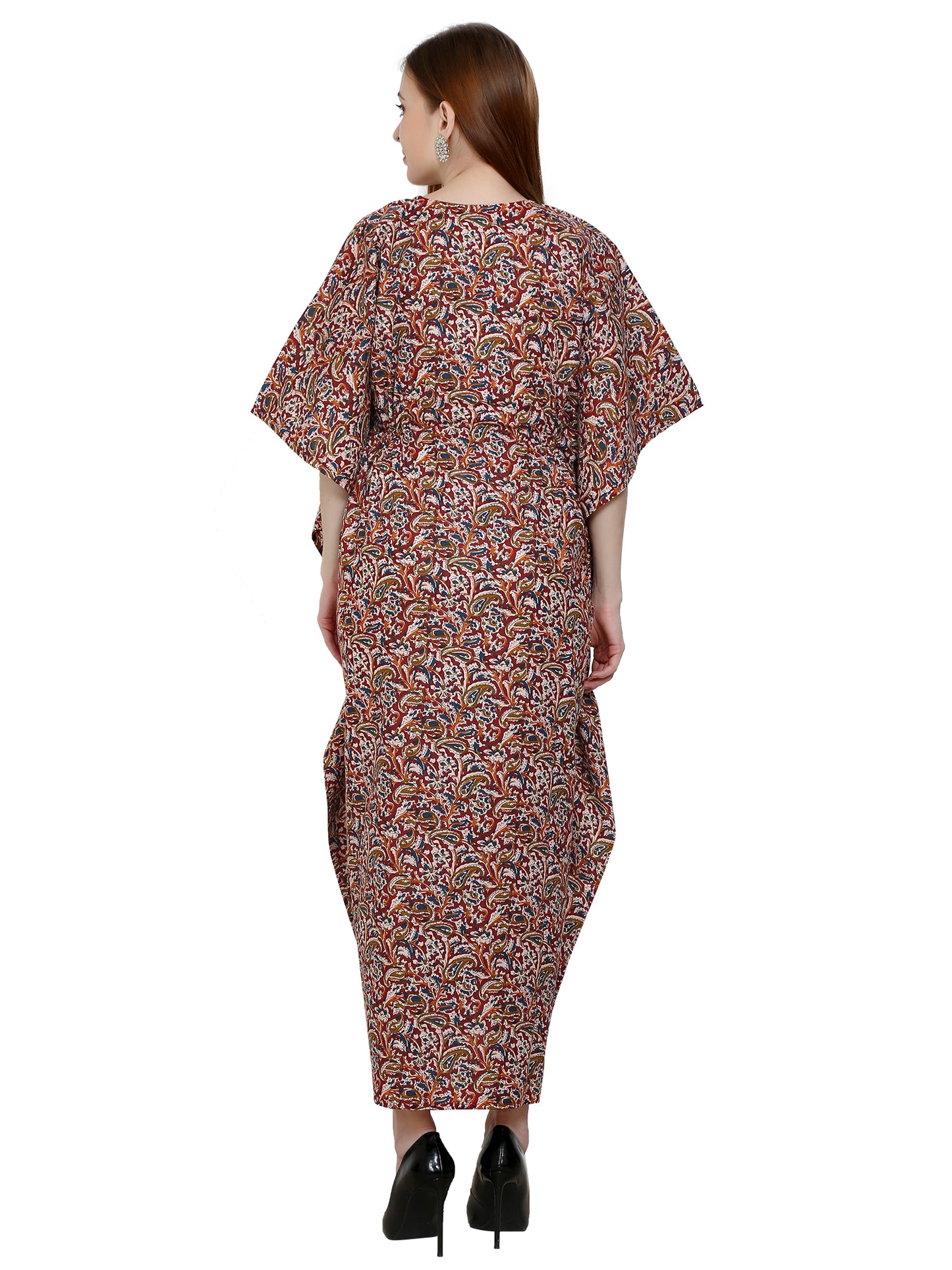 Maternity and Feeding Kaftan Full Length | Pure Cotton |  Brown Kalamkari Print