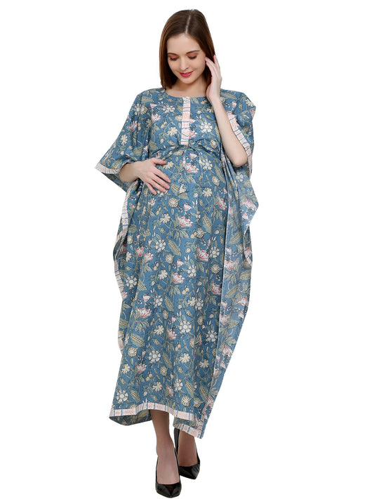 Maternity and Feeding Kaftan Full Length | Pure Cotton | Grey Color