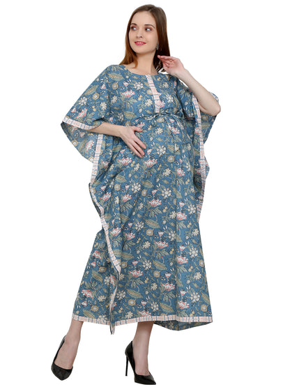 Maternity and Feeding Kaftan Full Length | Pure Cotton | Grey Color