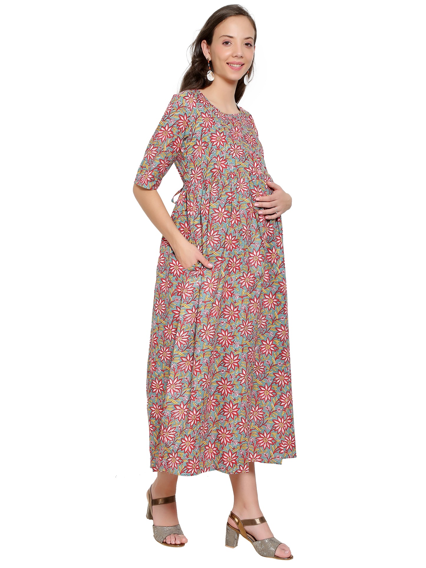 Maternity and Feeding Dress | Pure Cotton | Full Length Dress
