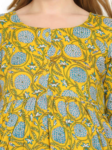 Yellow Fit and Flare Cotton Maternity and Feeding Dress