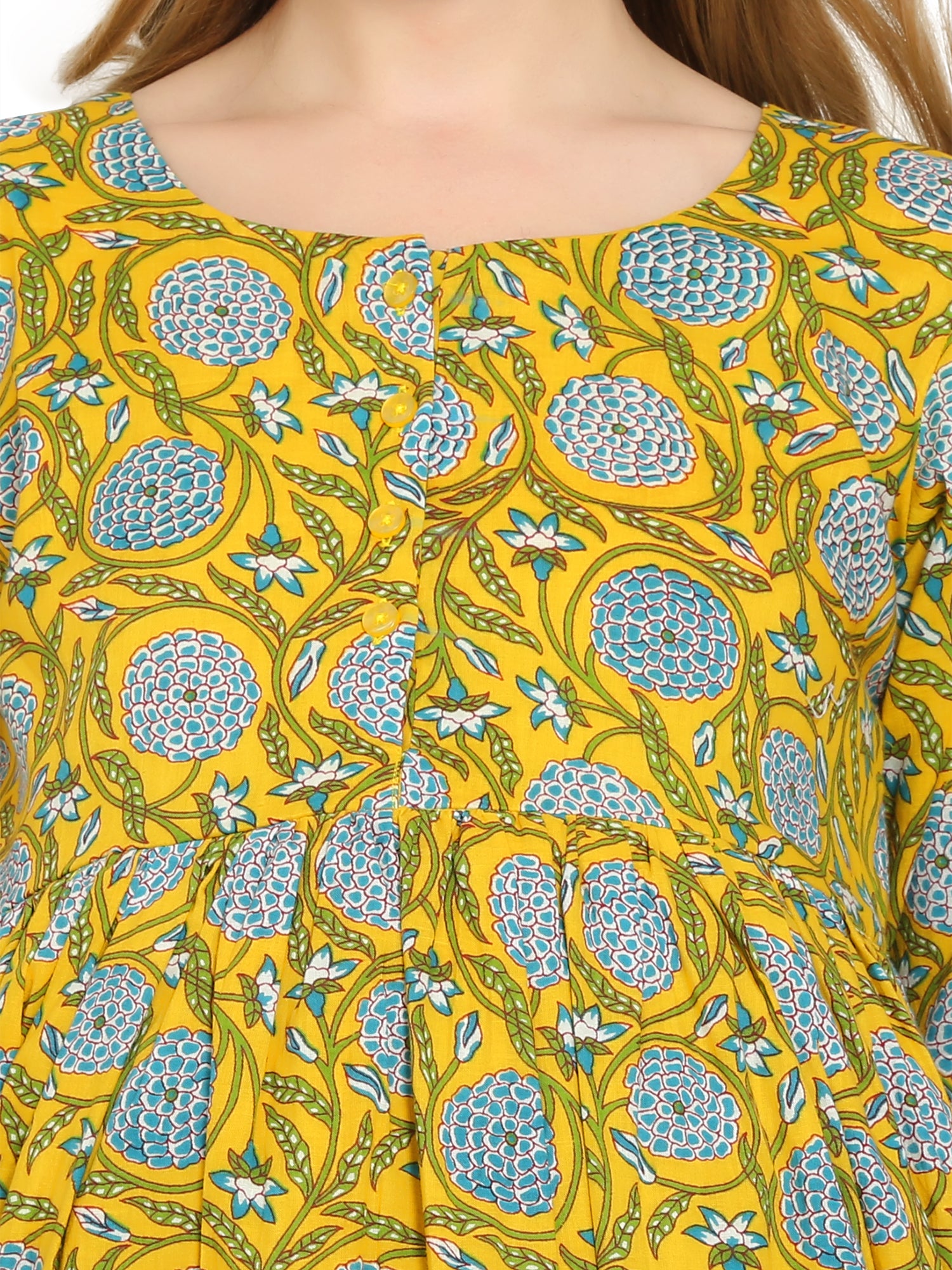 Yellow-Fit-Flare-Cotton-Maternity-Feeding-Dress