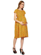 Yellow Fit and Flare Cotton Maternity and Feeding Dress - Moms Ever