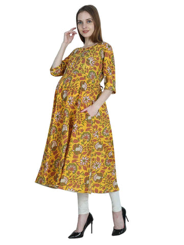 Yellow Pure Cotton Maternity and Feeding Kurti