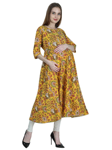 Yellow Pure Cotton Maternity and Feeding Kurti