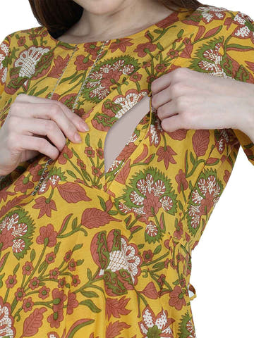 Yellow Pure Cotton Maternity and Feeding Kurti
