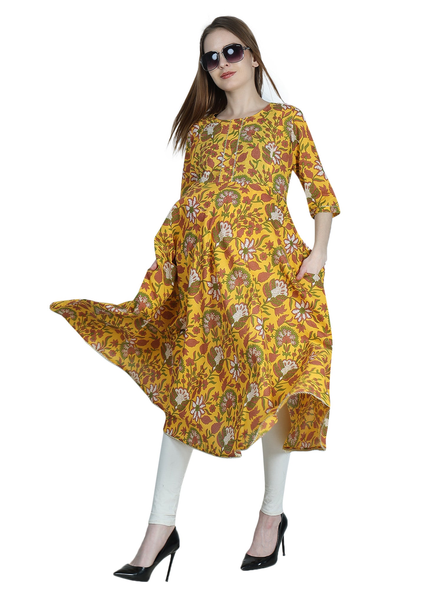 Yellow-PureCotton-Maternity-Feeding-Kurti